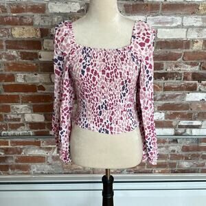 Emily Wonder Purple and Pink Scrunch Bodice Long Sleeve Blouse Size M NWT